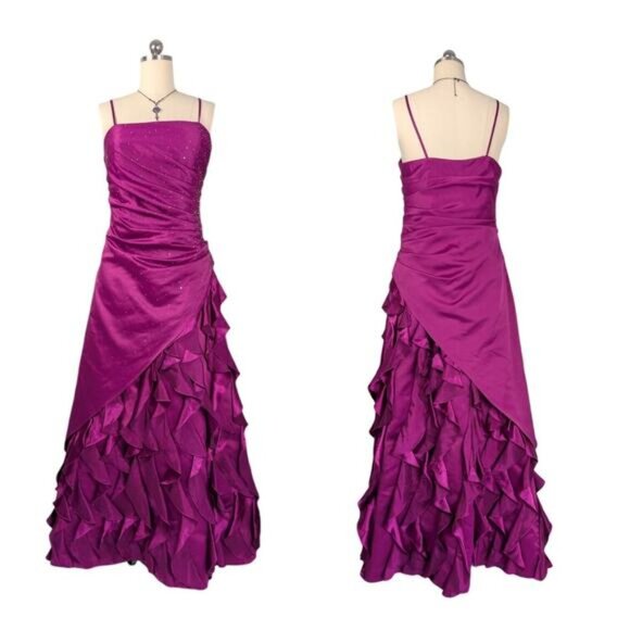 Vintage Prom Dress Maxi Ball Gown 16 Purple Y2K Strapless Ruffle Princess Jump - Picture 1 of 1